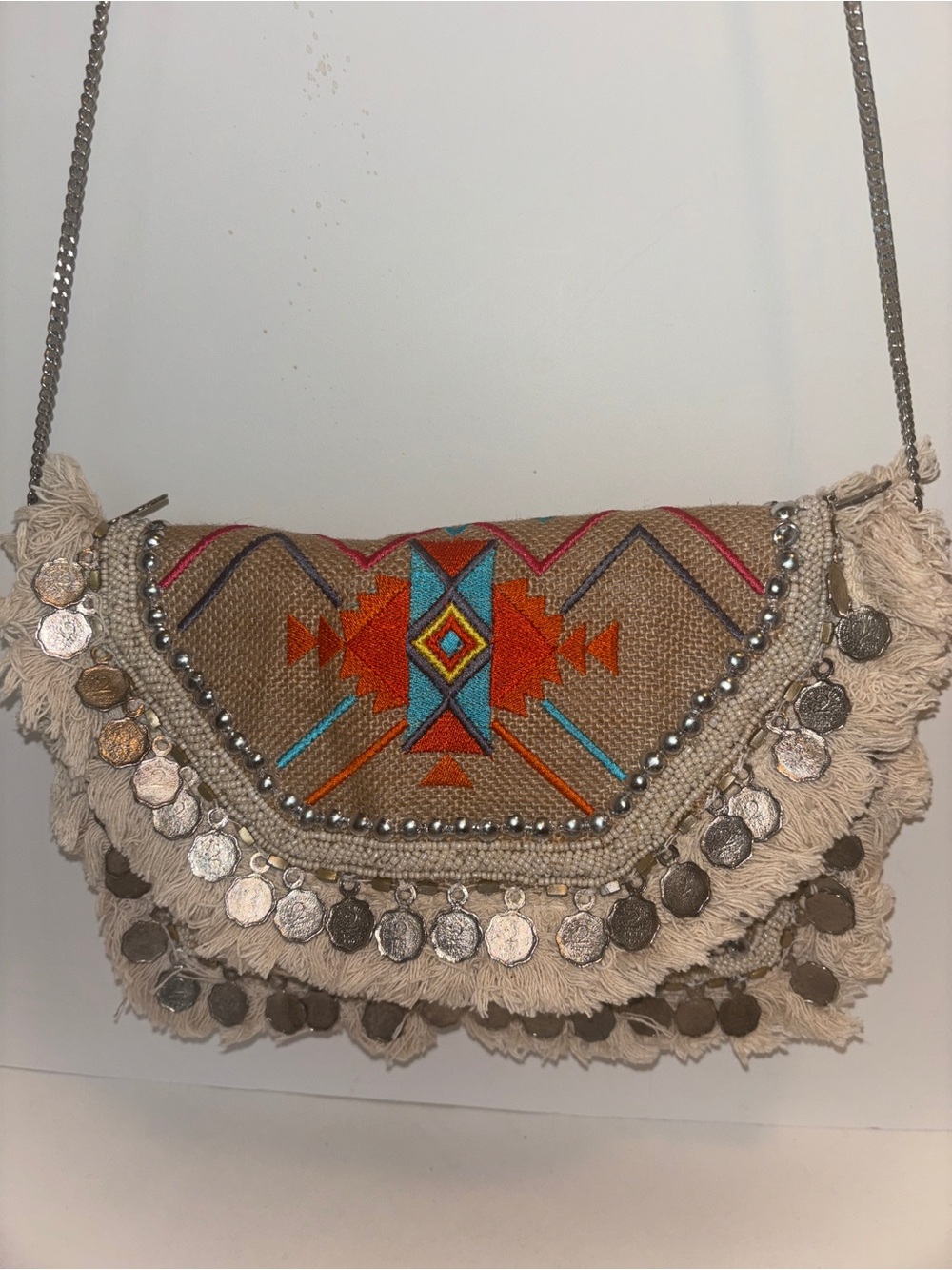 Antik Kraft Boho Embroidered Tassel Crossbody Bag